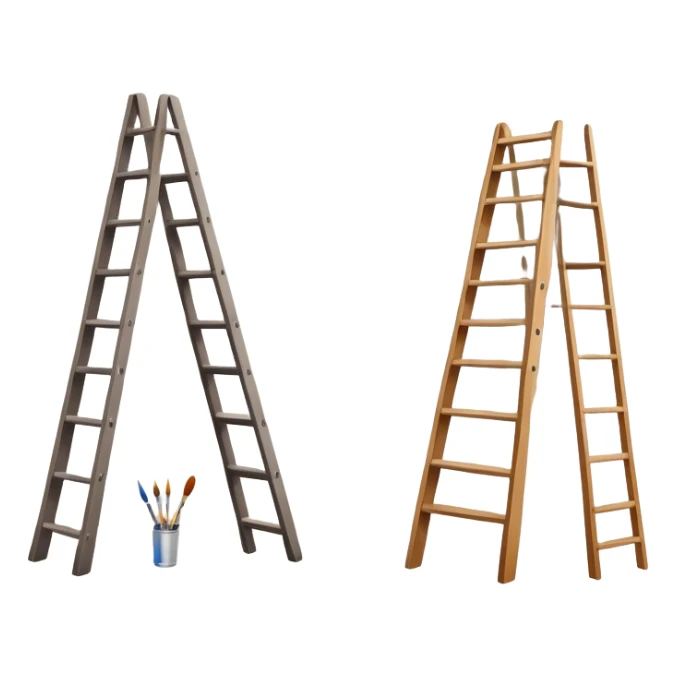 Wall painting icon, hand-painted mural on a wall, visible paintbrushes, paint pots, and ladder, a beautiful picture in progress on the wall, intricate patterns or designs, minimalistic style, clean lines, transparent background. sticker