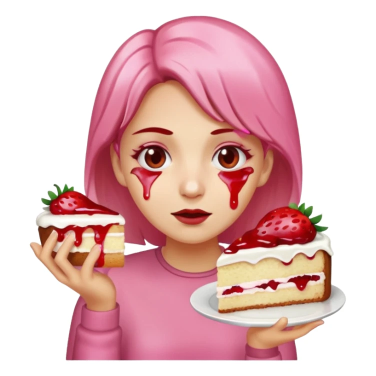woman with pink runny gooey strawberry jam cake sticker