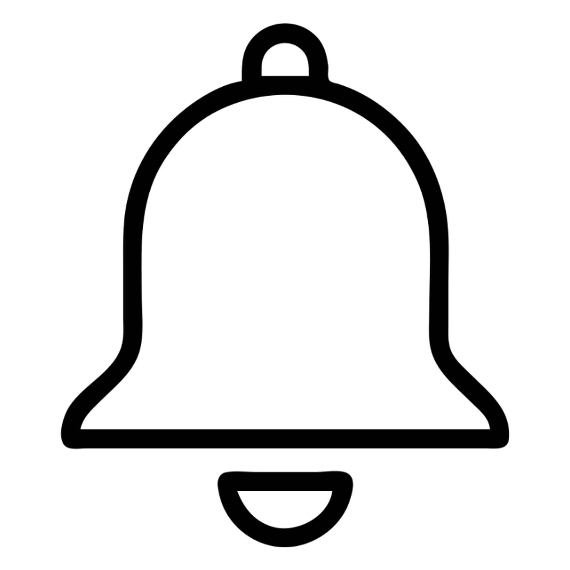 Recreate this bell icon as a 1:1 copy, matching the shape, proportions, and line thickness exactly. Keep the style minimal and crisp, with a transparent background. sticker