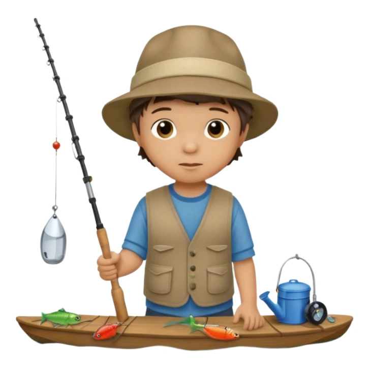 Little boy on the dock fishing, felt texture, scrapbooking sticker