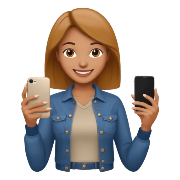 woman casual clothes holding a phone in one hand sticker