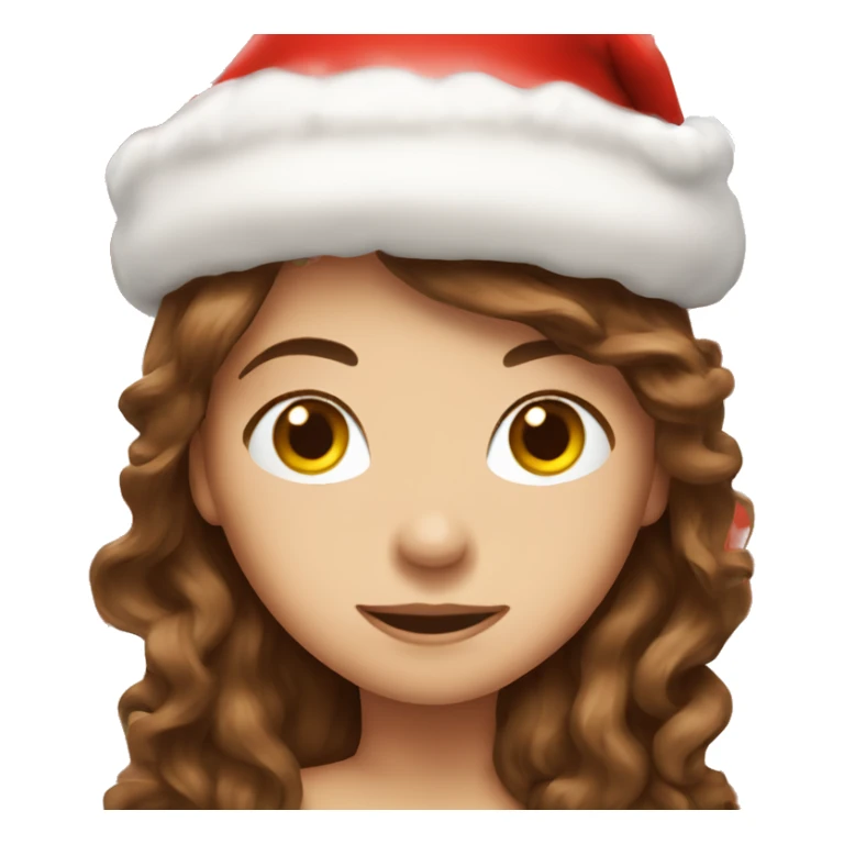 Brown hair wavy long hair with santa hat sticker