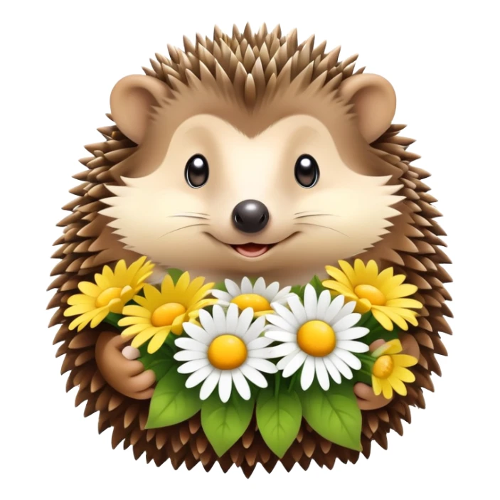 hedgehog holding a bouquet of daisy flowers sticker