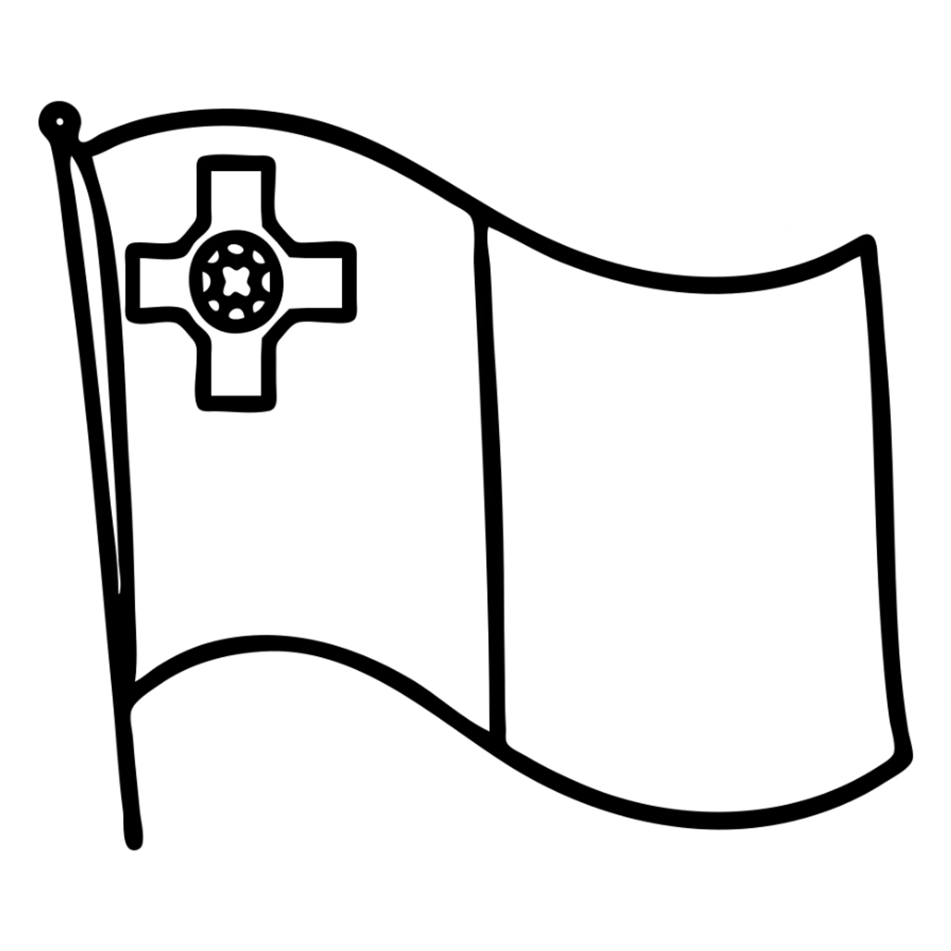Make the Malta flag appear as if it is waving in the wind, keep the white and red vertical halves and the George Cross in the upper left, preserve the clean and simple design with no background. sticker