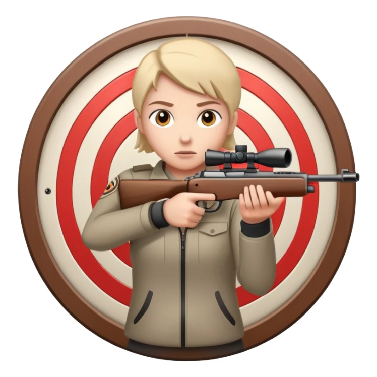 A focused shooter aiming a rifle at a target, standing in a shooting range with perfect posture. The target is in clear view, and the atmosphere is intense and precise, emphasizing concentration, accuracy, and discipline in the sport of shooting. sticker