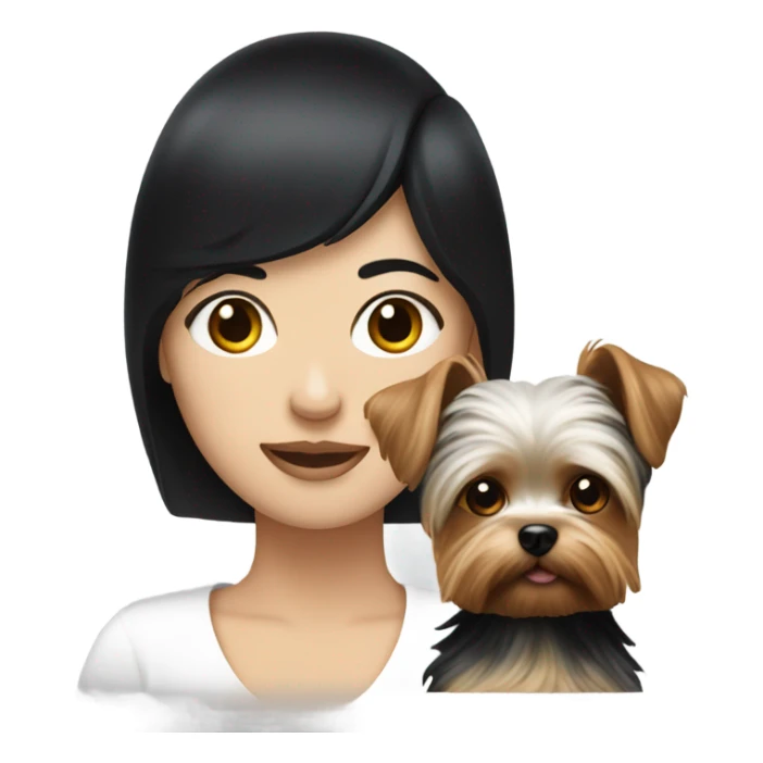 White face lady with black hair holding a Yorkie  sticker