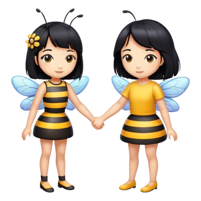 bee holding hands with a girl with black hair  sticker