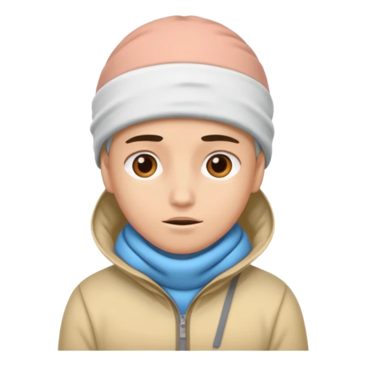 A person with headaches and a cold pack on the head sticker