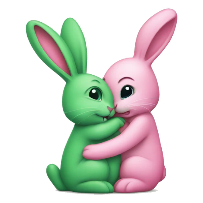 Green bunny hugging pink bunny sticker