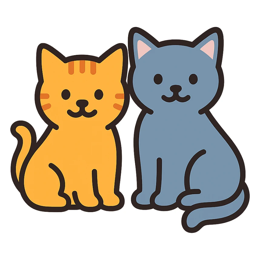two cats color outline icon sticker