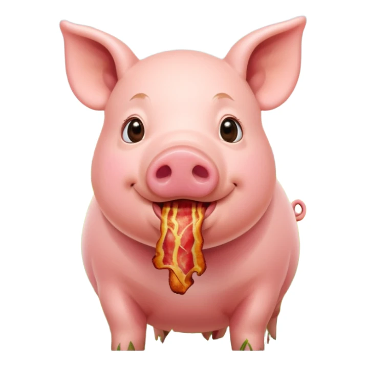 Pig eating bacon on a farm sticker