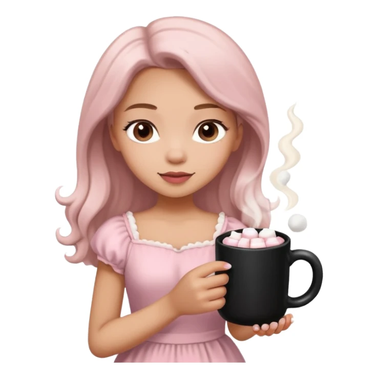human girl light pink black mug of hot chocolate with marshmallows pop sketcha sticker