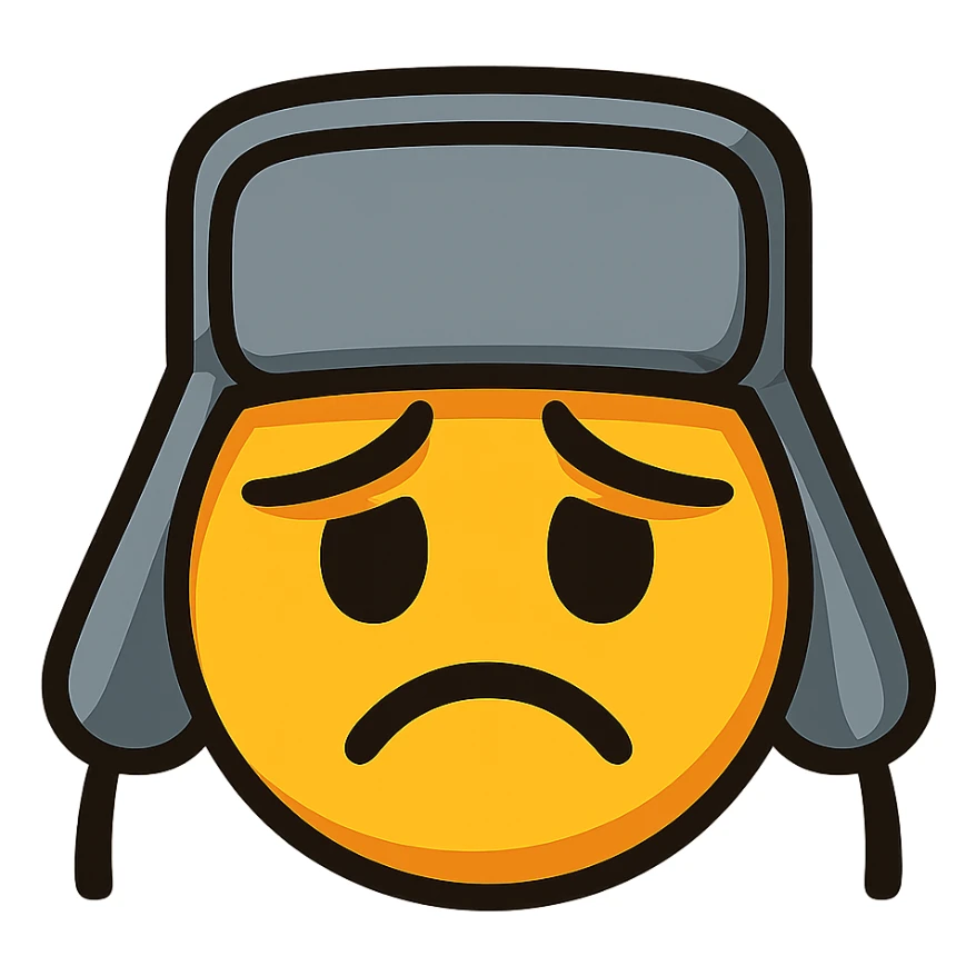 skuf emoji, cartoon style, gray ushanka hat, slightly sad expression sticker