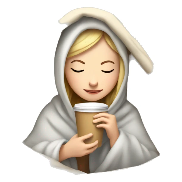 White girl inside a blanket sipping coffee eyes closed sticker