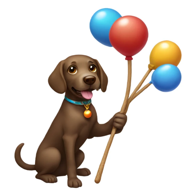 brown labrador with a clown afro riding a magic wand like a broom stick sticker