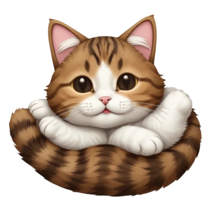 dark brown tabby and white cat in funny positions upside down with eyes closed sticker