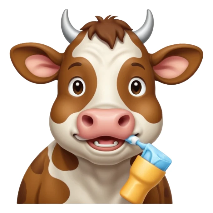 A cow brushing its teeth, looking sleepy and drowsy, portrait, bust up sticker