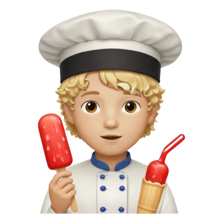 boy blonde curly hair, chef, eating ice pop sticker