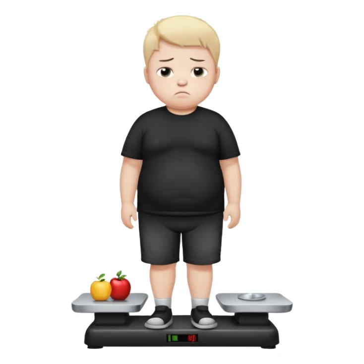 sad fat young boy in black t shirt on weight scale  sticker