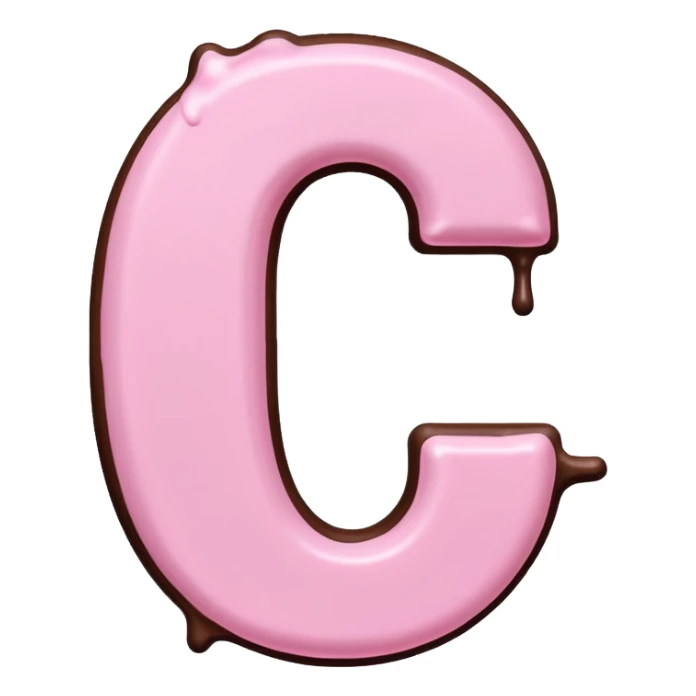“Single pink bubble letter c, white outline, bottom dipped in chocolate with pink frosting drizzle, kawaii style, glossy, soft shading, clean outline, transparent background, Discord emoji size” sticker