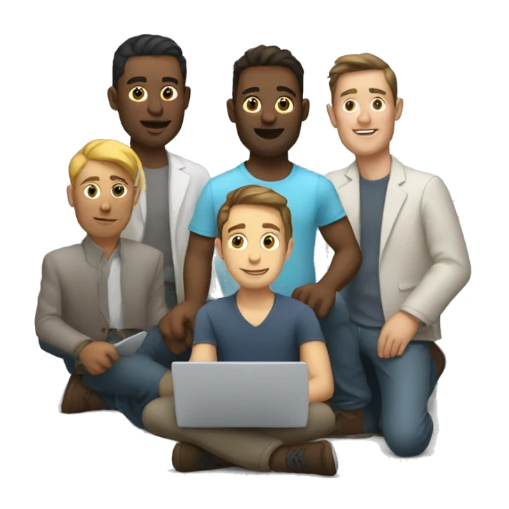 group of developers with a laptop sticker