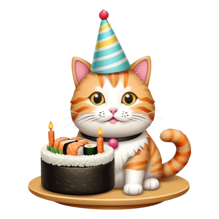 cat with a birthday cake made out of sushi sticker