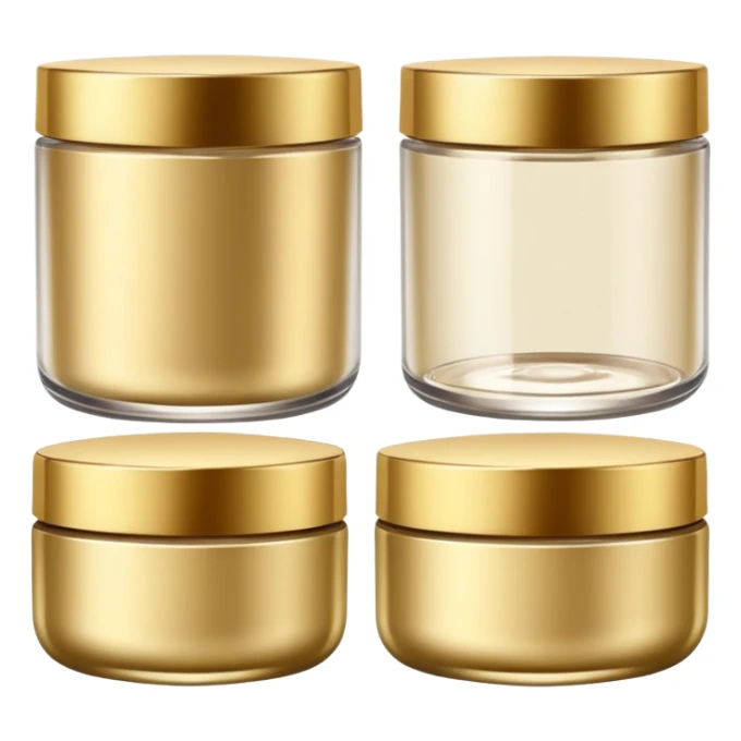 PVarios rodutos de beleza com tampa dos potes dourados e fundo transparente pra usar como figurinha sticker