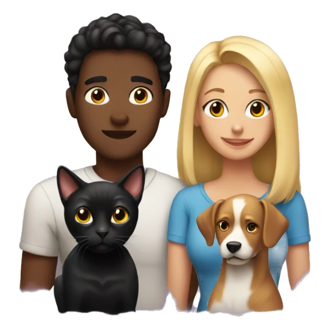 hetero couple with two dogs one black cat sticker