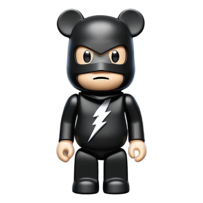 bearbrick toy wearing a black balaclava with a lightning bolt logo symbol on it sticker