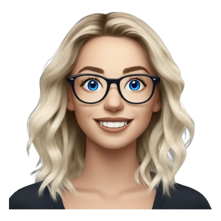 Shoulder length Balayage pale model lady with glasses and blue eyes happy  sticker