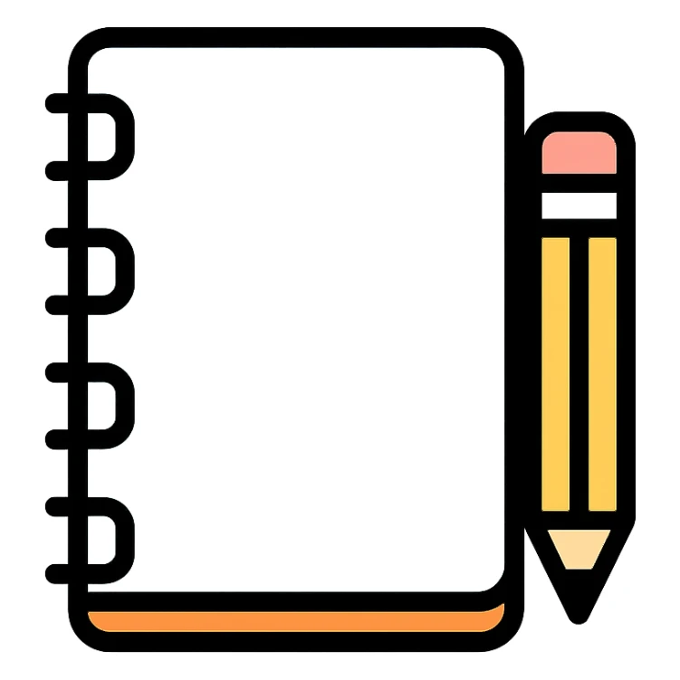 colored icon of a sketchbook with a pencil, clean and simple sticker