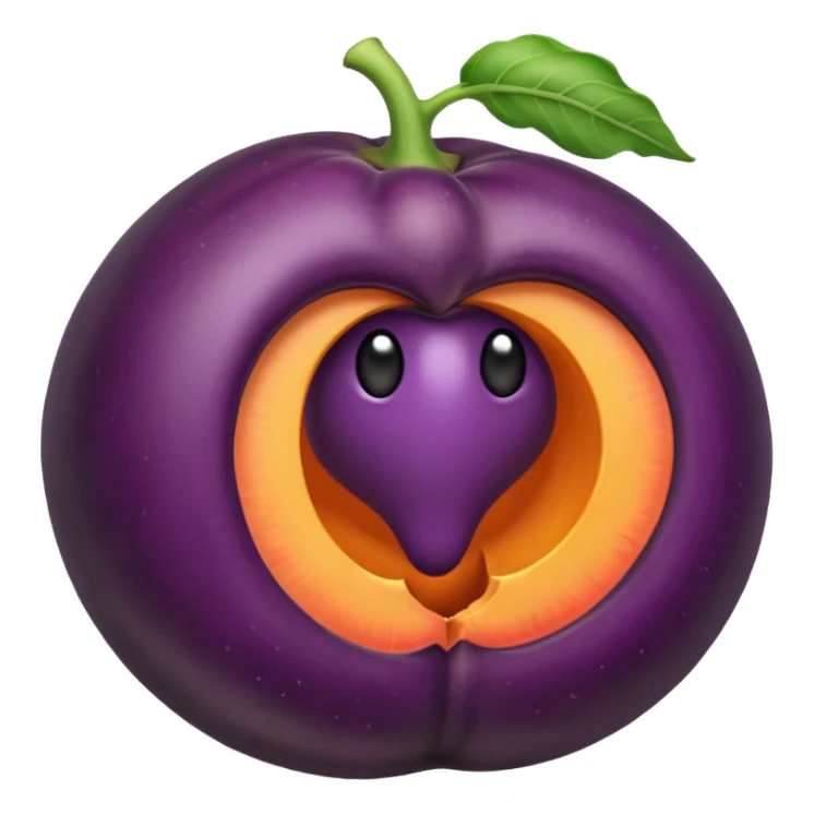 Eggplant tip inside of a hole in a peach sticker