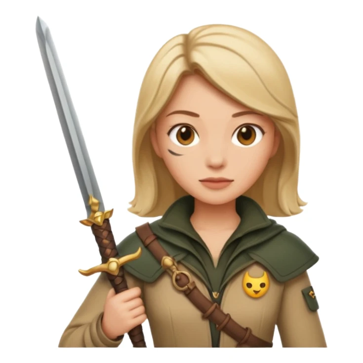 tôi muốn emoji nữ thợ săn cầm kiếm sticker