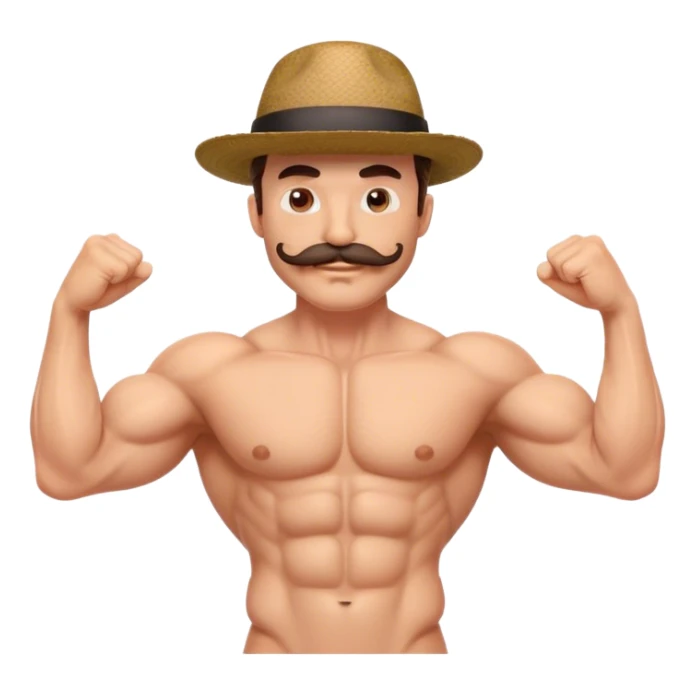 muscular male with hat with mustache and hairy body sticker