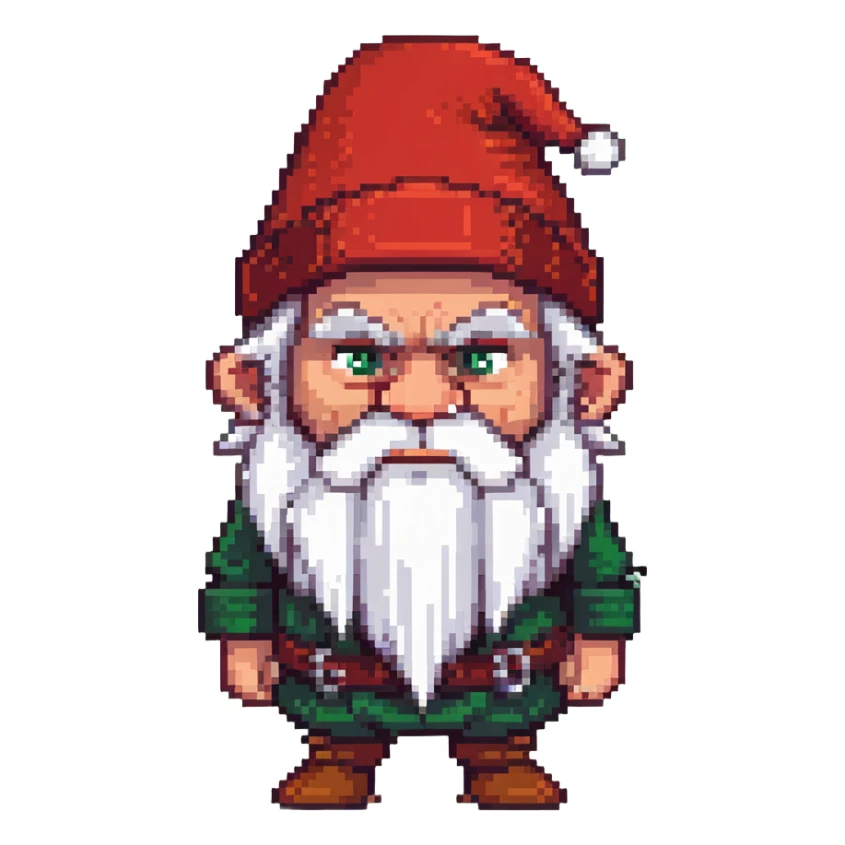 Grumpy-looking dwarf with white beard, red hat, frowning face with bushy eyebrows sticker