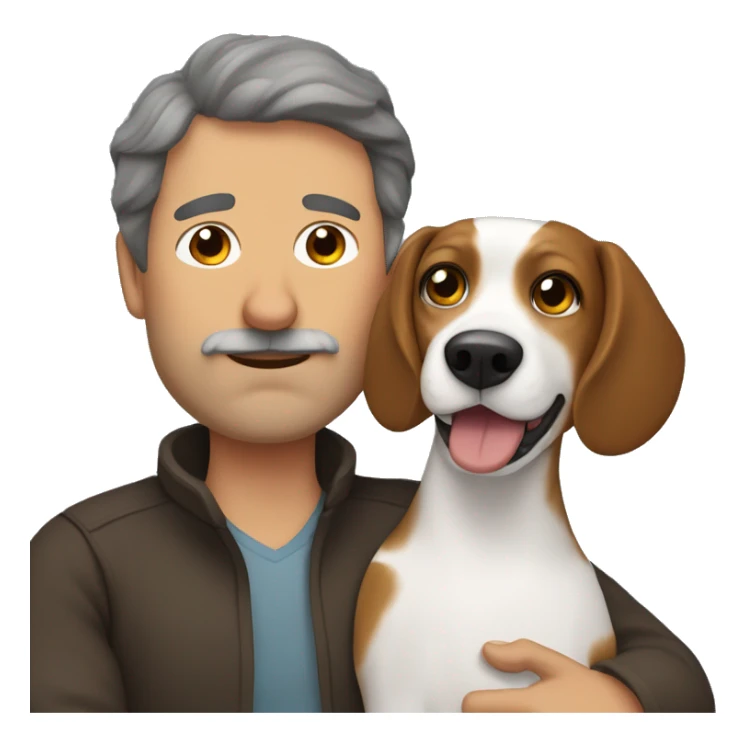 Beagle cuddles middle age man with curly dark brown  hair without beard  sticker