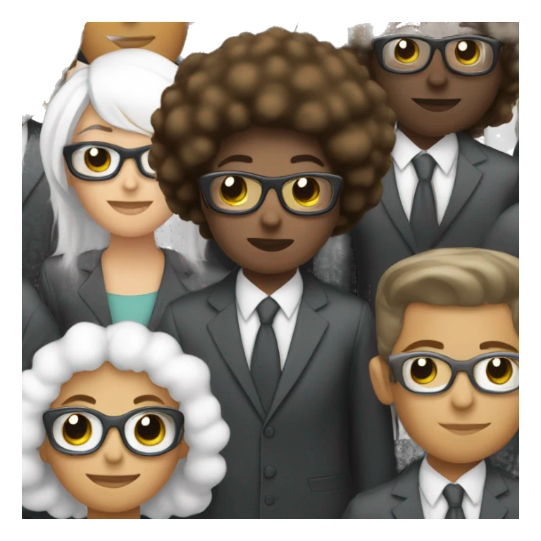 Mujer afro, con hombres blancos y lentes abrazo  sticker