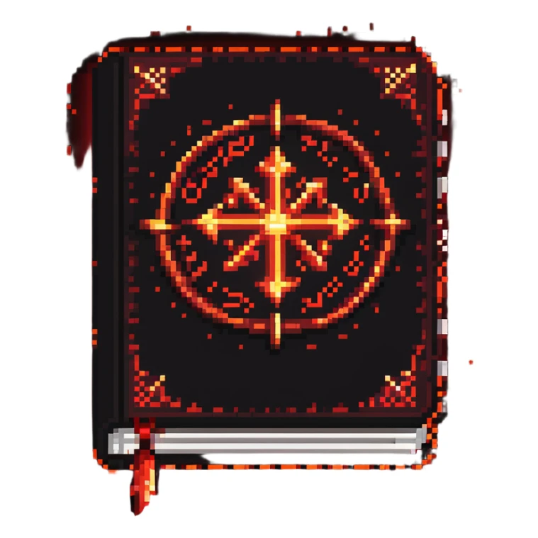 red spellbook emitting magical glowing runes and sparkles sticker