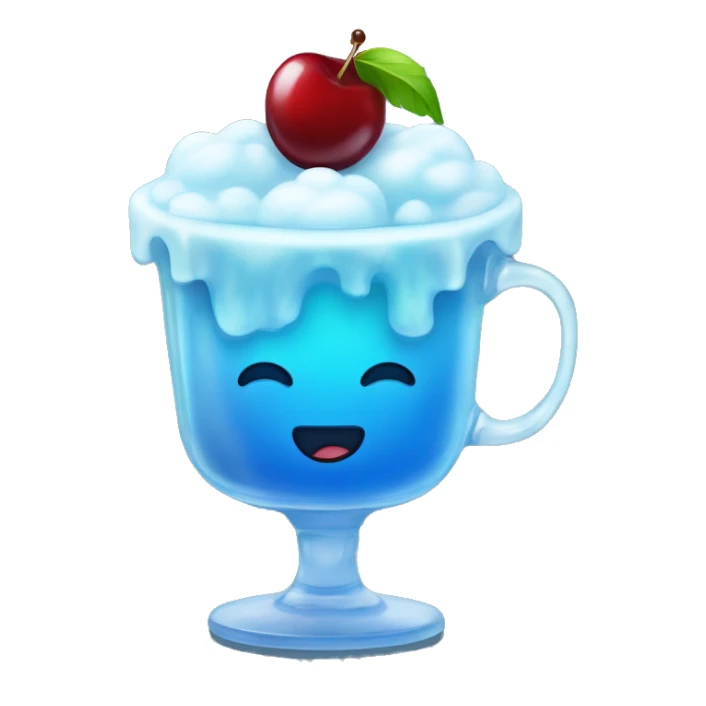 Blue sky jelly with a cherry on top and clouds in a class cup sticker