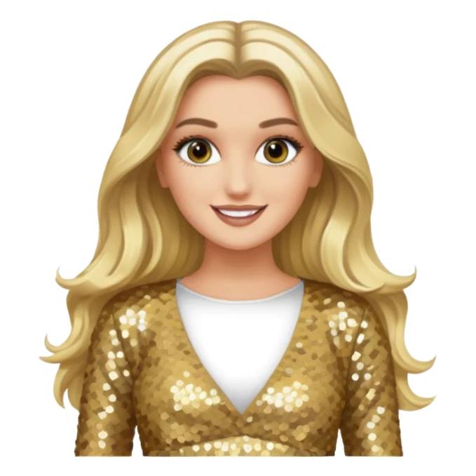 Perrie Edwards from Little Mix with long blonde hair, gold sequin outfit sticker
