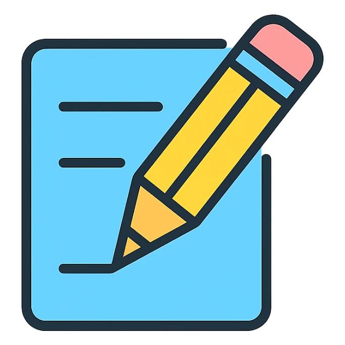 pencil writing on paper, minimal color icon style sticker