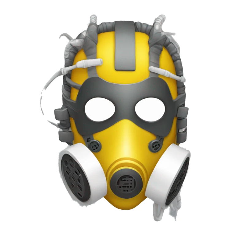 Dark yellow Mohawk female cyborg head with white respirator mask and circuits sticker