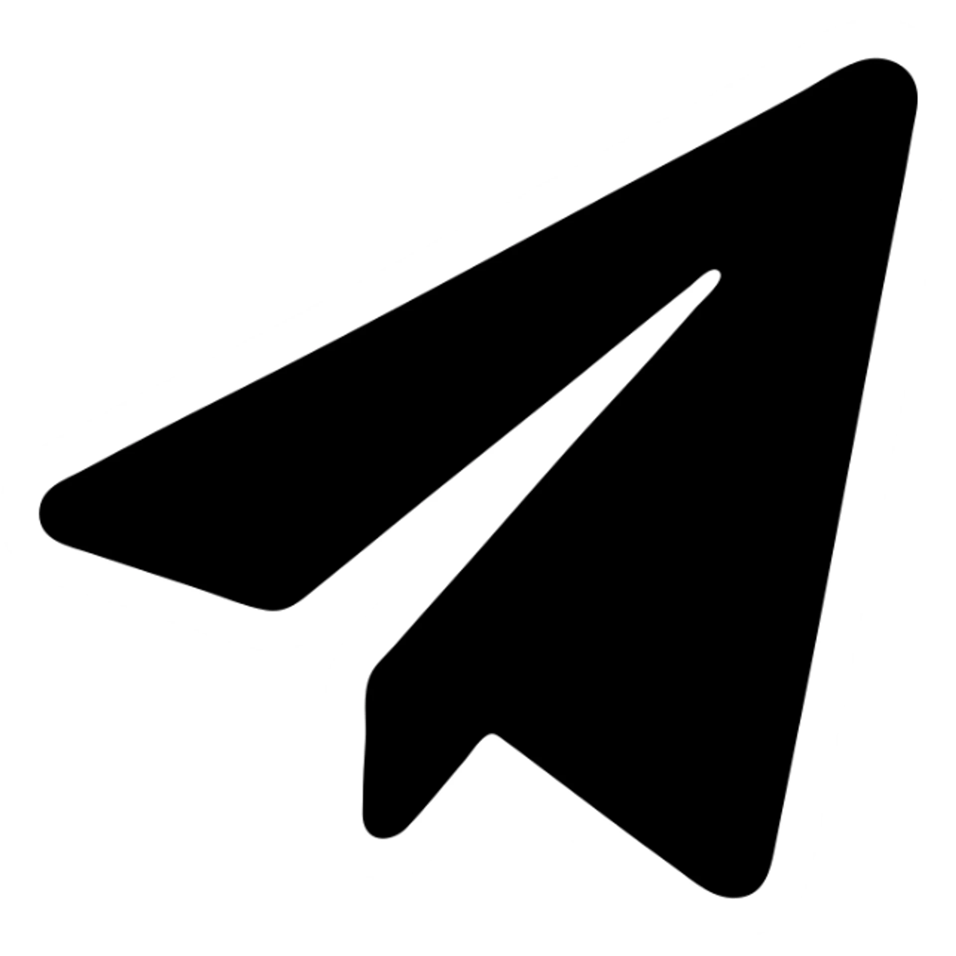 Telegram paper plane icon, filled, bold blue color, crisp edges, white background sticker