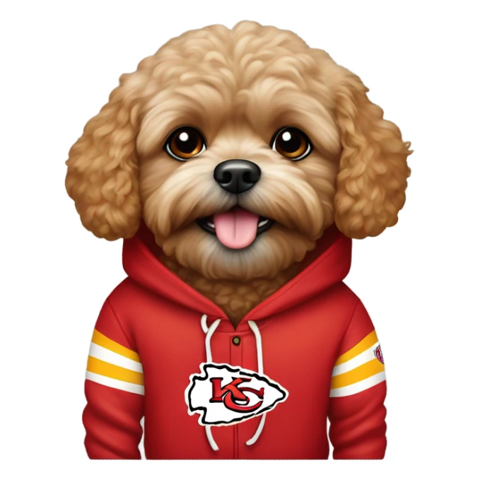 Red Shipoo dog in Kansas City chiefs hoodie sticker
