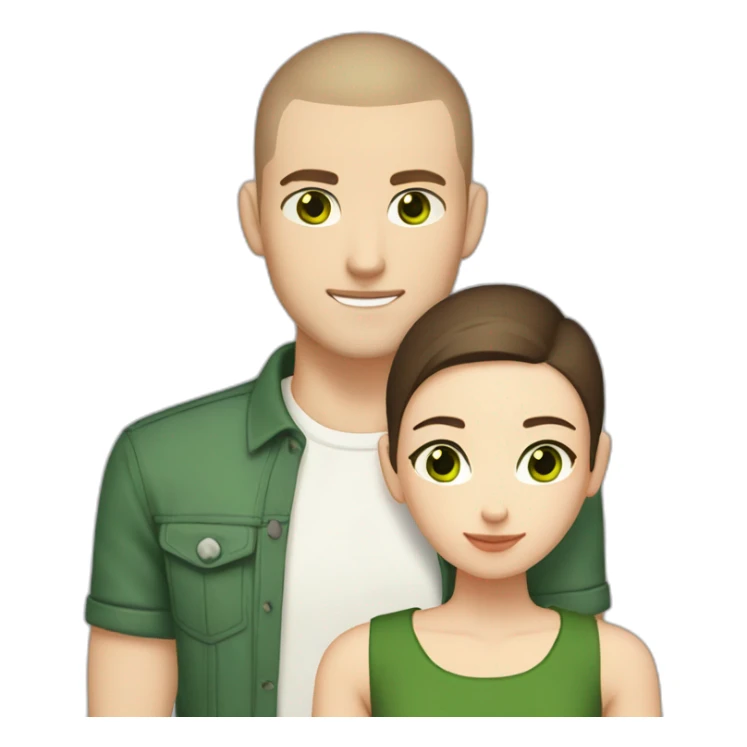 white skin Boyfriend with a light brown buzzcut and green eyes and medium length dark brown hair girlfriend with black eyes hugging sticker