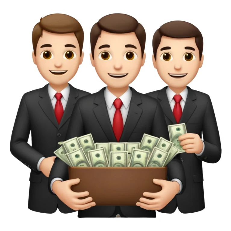 a group businessmen with greedy faceholding so many money sticker