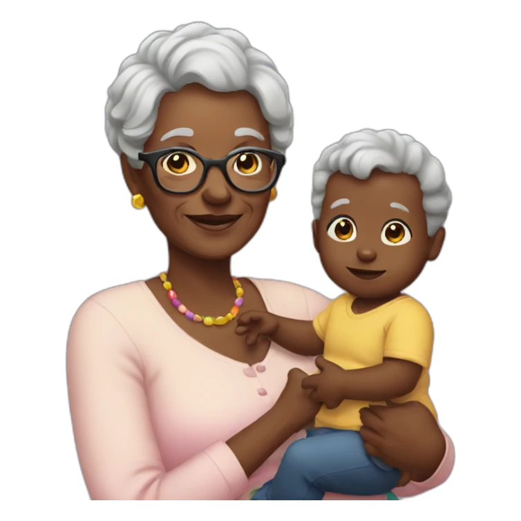 grandma holding black baby with rainbow hair sticker