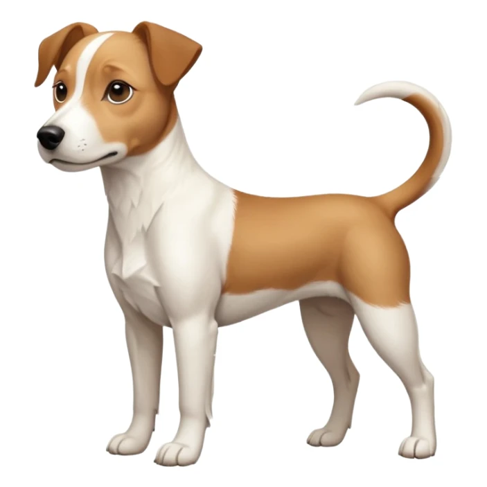 a full body facing front on of a buff white beagle cross jack russell terrier looking dog the size of a kelpie with light brown long ears resting on its face and a light brown patch above one eye and a large snout. the rest of the dog is completely white.  sticker