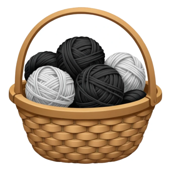 A basket with tangled black and white yarn spilling slightly over the side. sticker