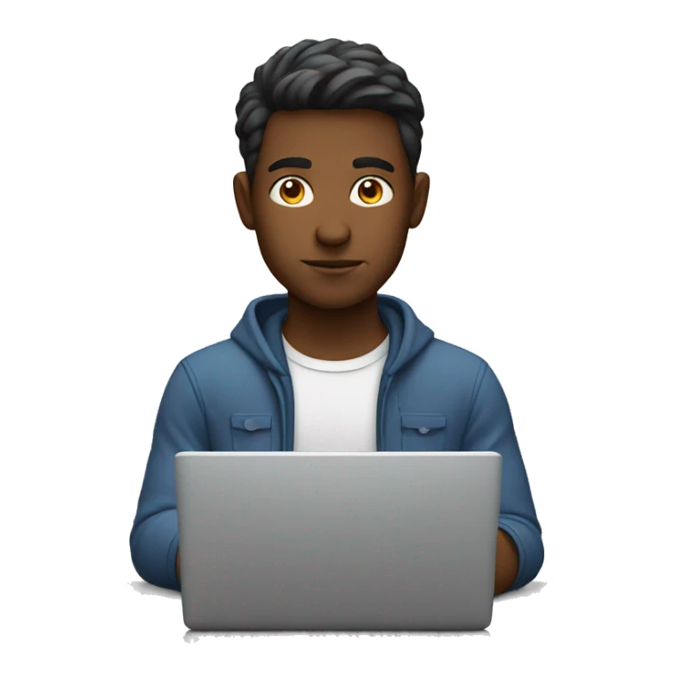 focused male with laptop sticker